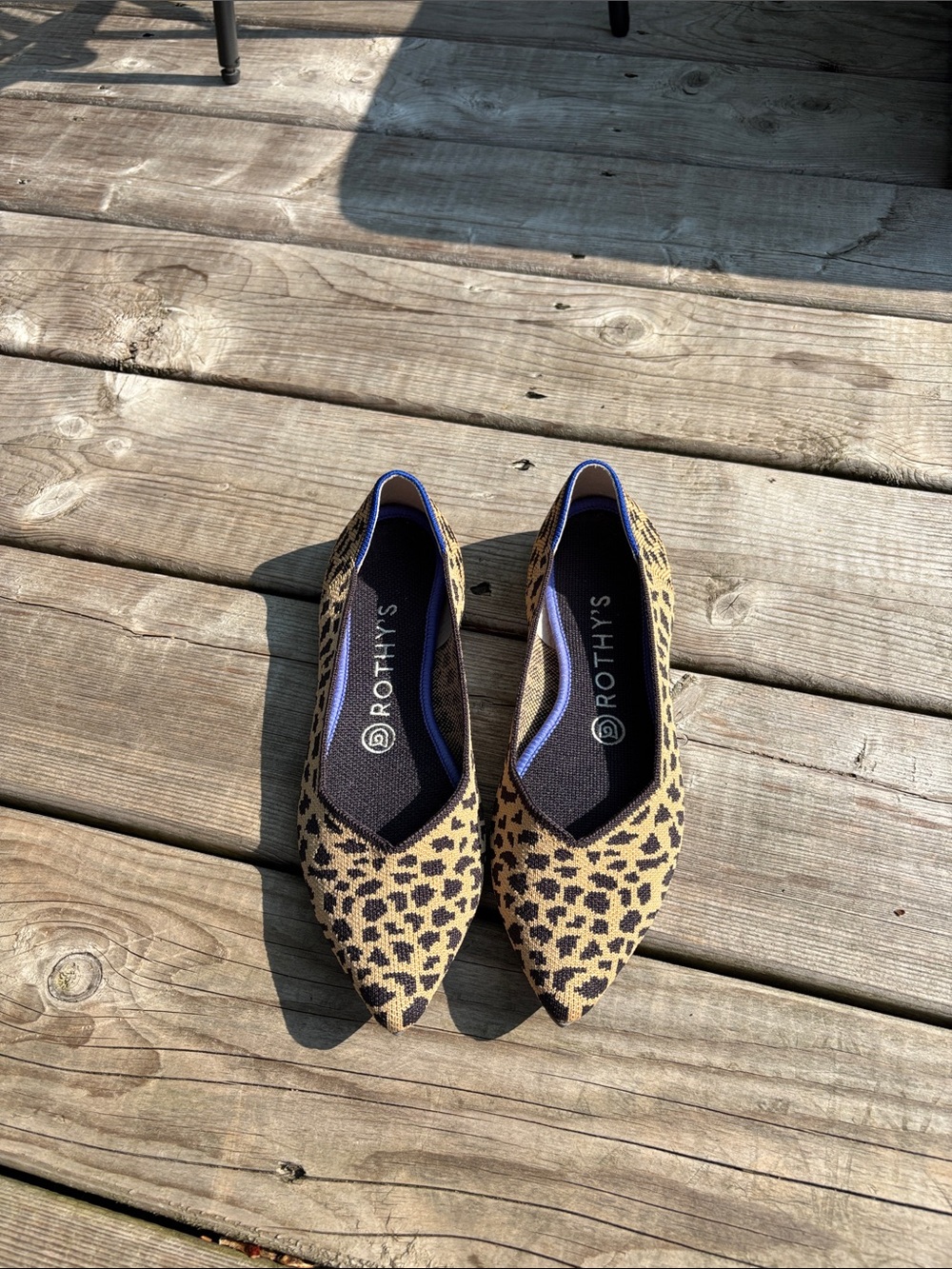 Rothy's Leopard Pointed-Toe Flats in Tan and Black